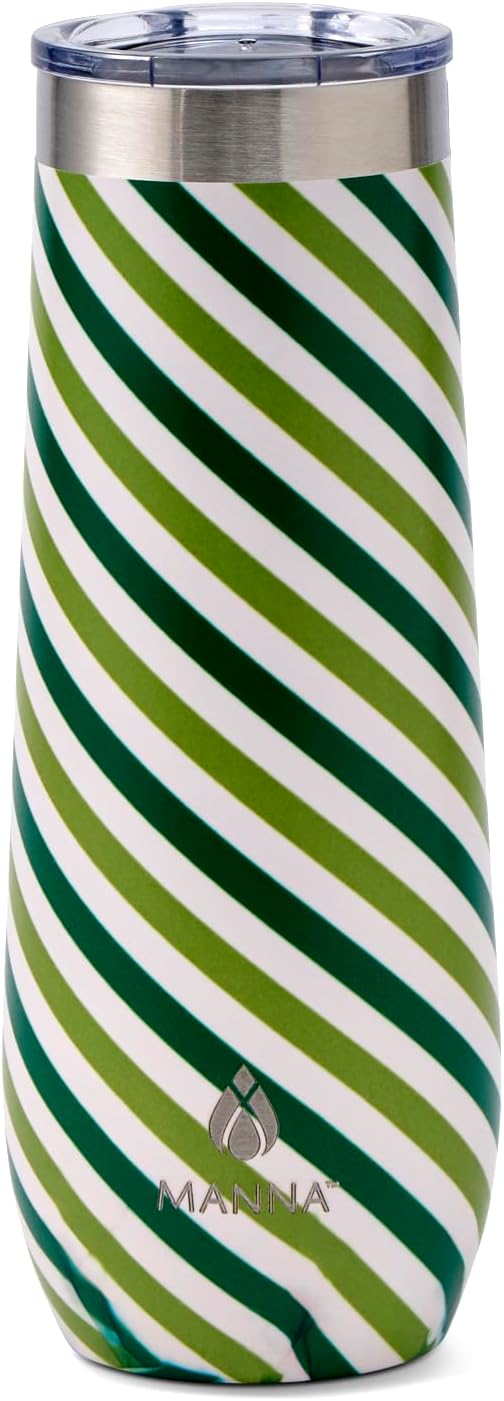 Manna Sleek Champagne Flute Tumbler - 9 Oz - Green Stripe