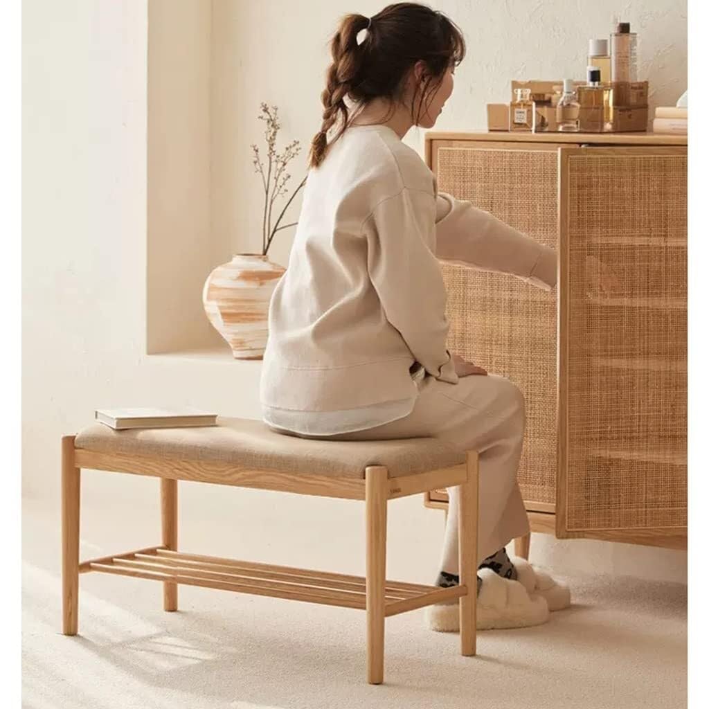 Scarpiera in legno di quercia massello con sedile imbottito - Scarpiera compatta e ripiano portaoggetti - Organizer per impieghi gravosi per ingresso - Finitura naturale (60 cm)
