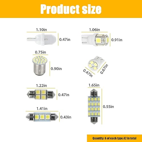 Miniatura 2 de Kit de 42 bombillas LED T10 para automóvil, 12 V, 7000K-8000K, 1.220 in1.417 in1.614 in, luz de lectura de luz de lectura para matrícula, accesorio