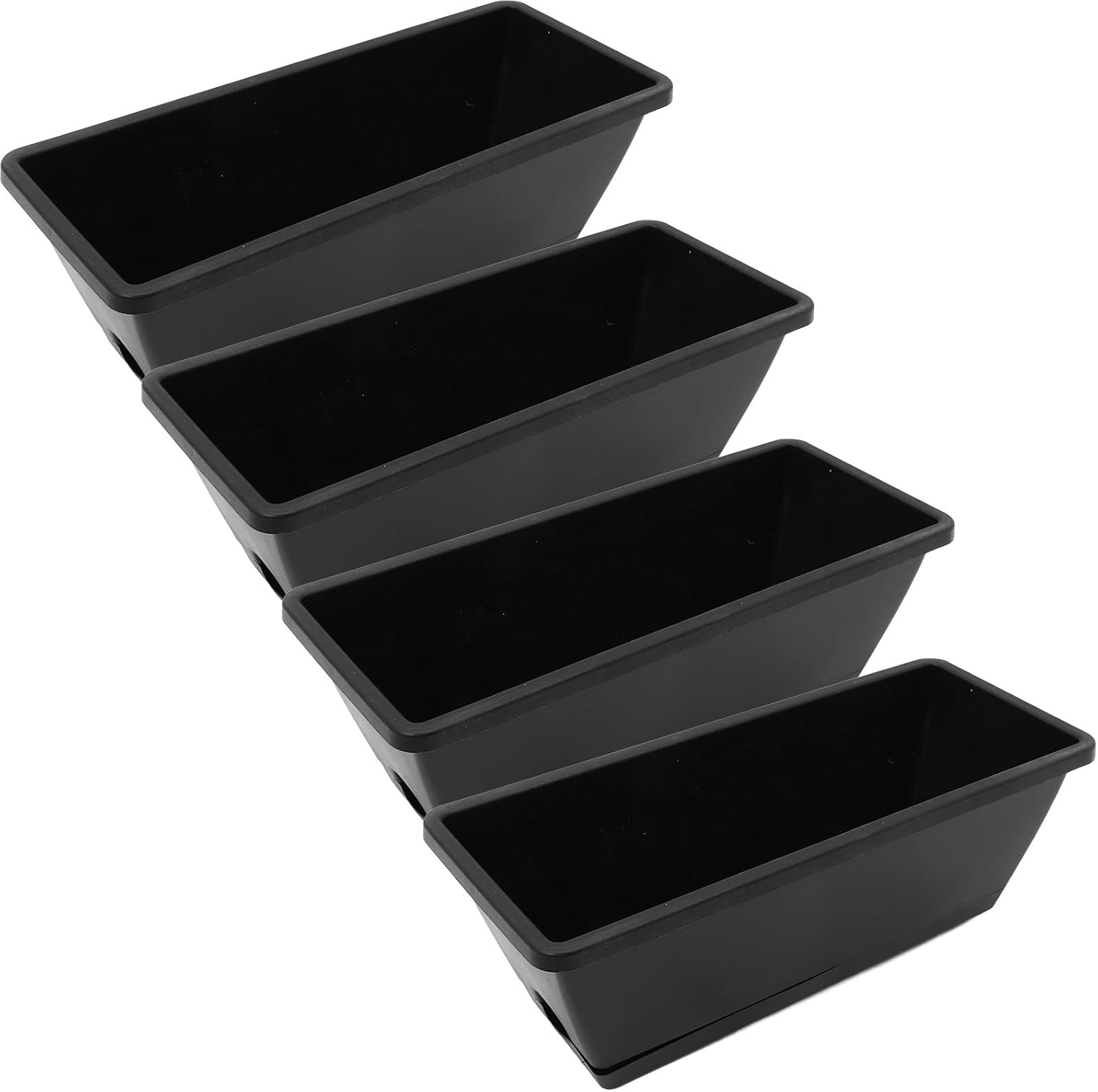 4pcs Large Rectangular Planter Box with Saucer Deep Gray Window Garden Growing Pot Vegetable Flower Planting Container for Balcony and Indoor Use