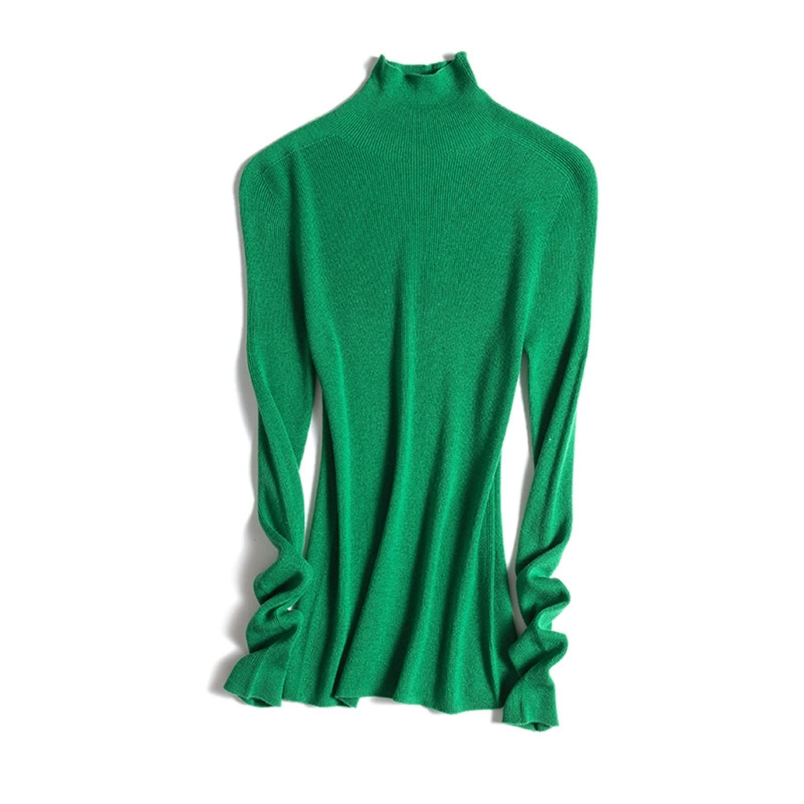 ANRIO Camiseta Interior Térmica con Cuello Alto para Mujer 100% Pura Lana Sin Costuras Camisetas Inferiores Delgado Slim Fit Suéter De Punto (Color : Green, Size : L/Large)