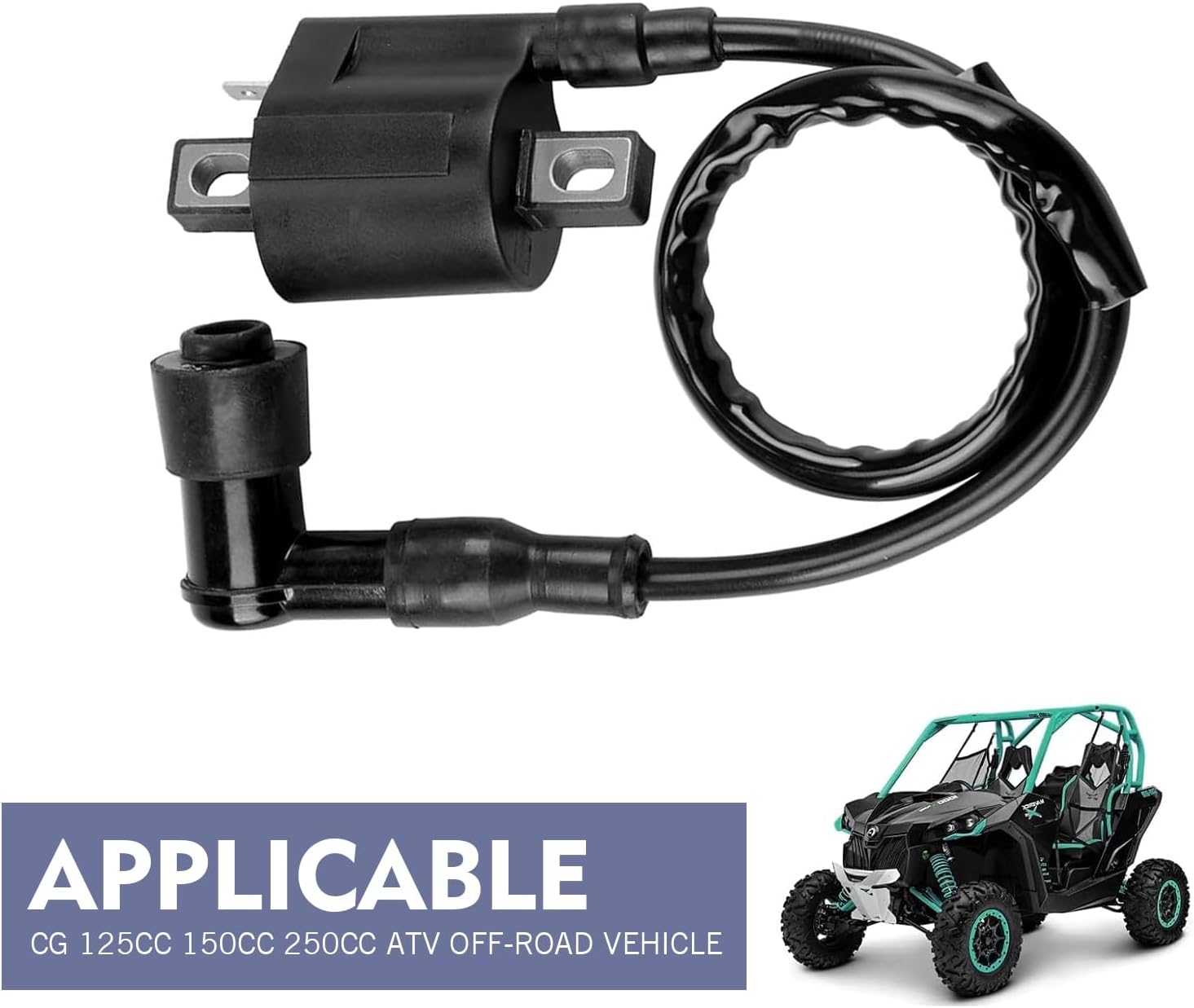 Motorcycle Ignition Coil, Spark Plug Wire Ignitor Line Kit, Universal for CG 125cc 150cc 200cc 250cc Vertical Engine ATV Sand Rail Dirt Bike Go Kart (Black)