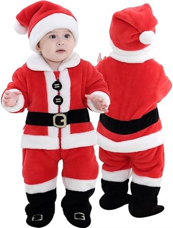 OLLULL Baby Santa Costumes Unisex Infant Dress Up Clothing Christmas Romper