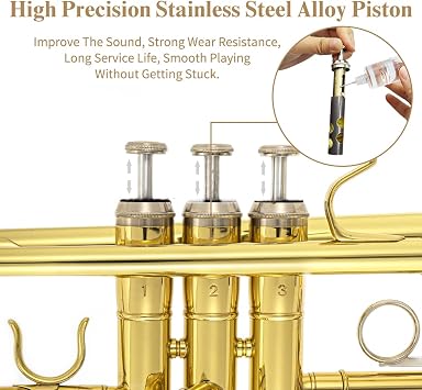 Trumpet Instrument,Band & Orchestra Musical Instruments for Beginners,With trumpets case,Mouthpiece,Cloth and Gloves (Golden)