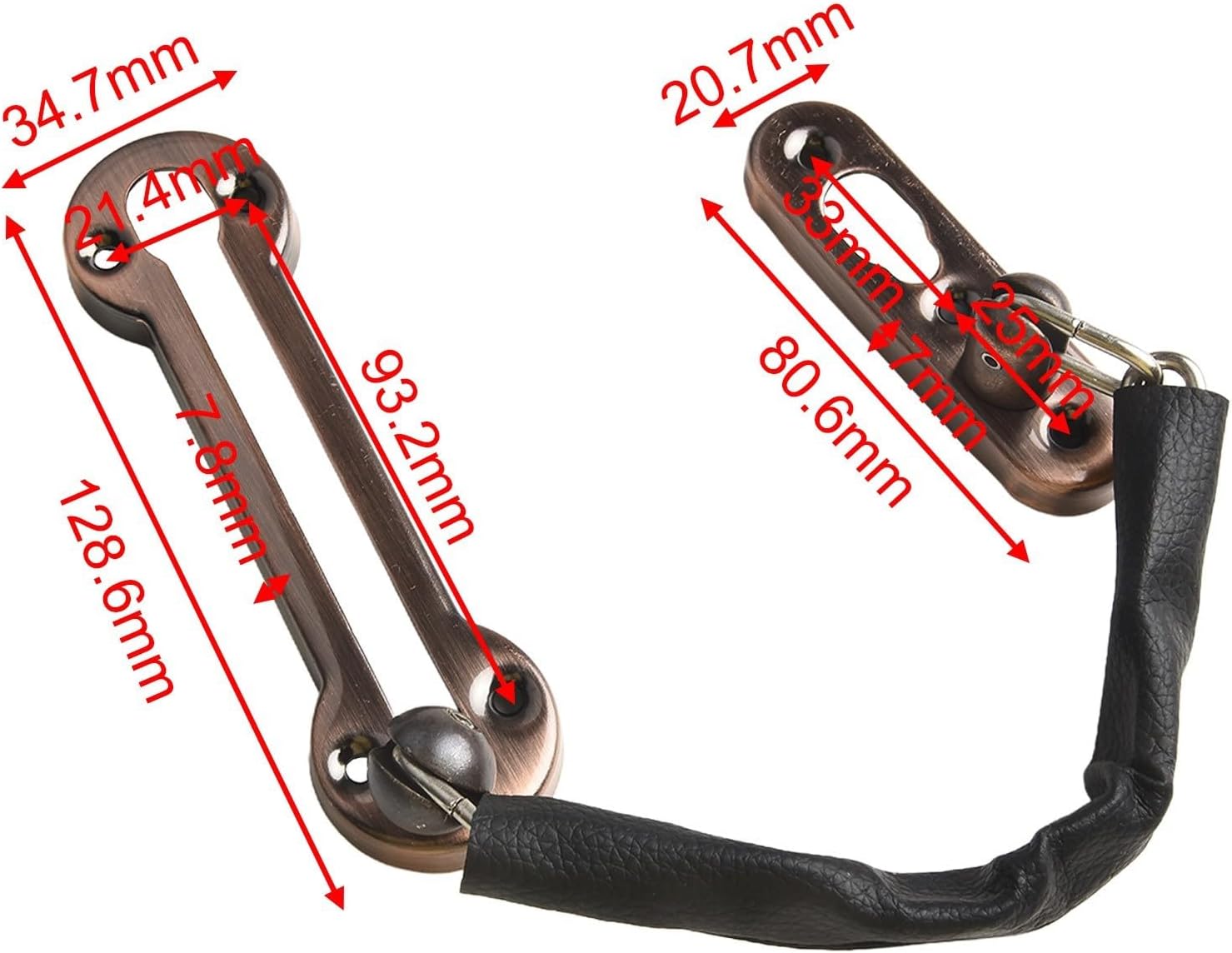Security Chain Door Lock for Main or Secondary Entry Points Offers Added Protection Without Replacing Existing Hardware (Red bronze)