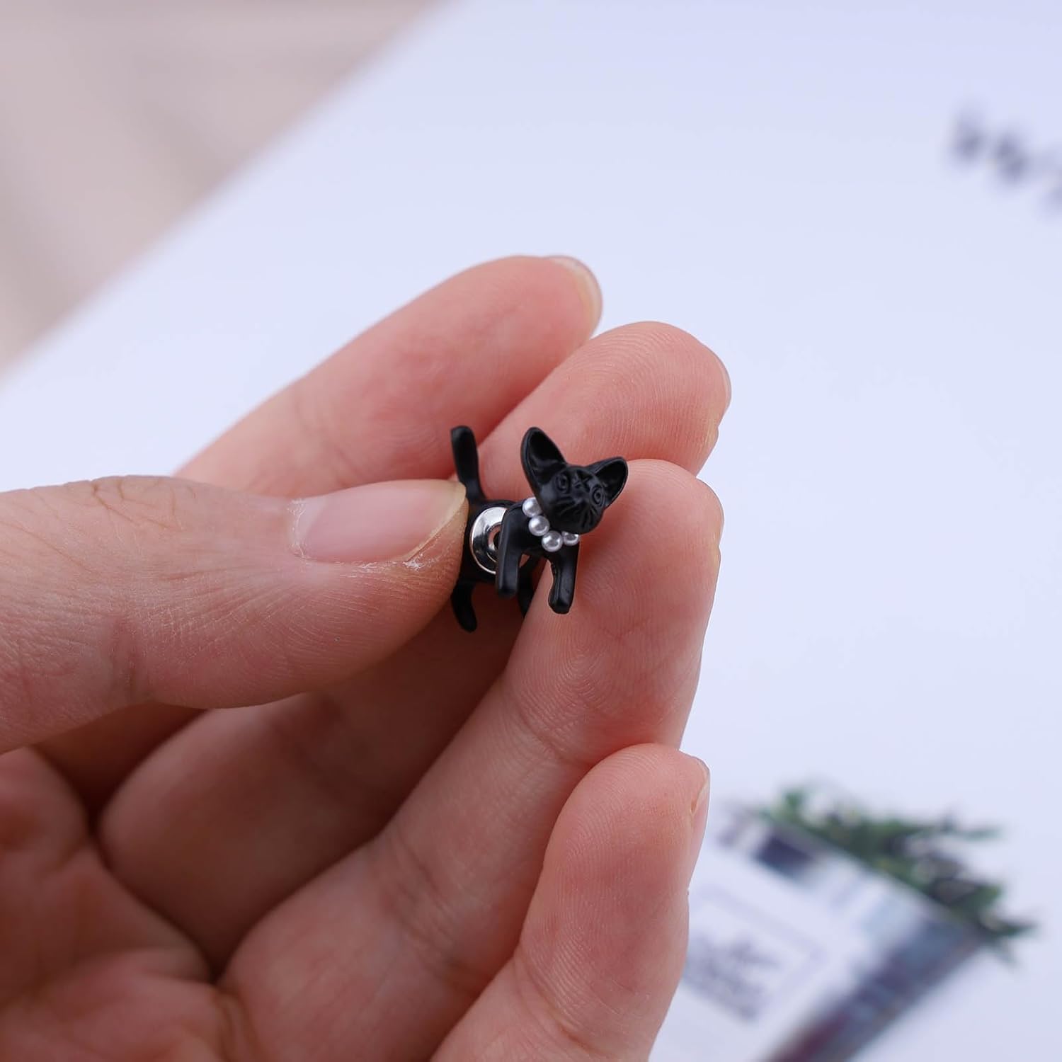 Vintage Black Cat Ear Jacket Earrings Cat Stud Earrings Funny Gothic Cat Earrings Black Exaggerated Animal Earrings Jewelry for Women - Image 7