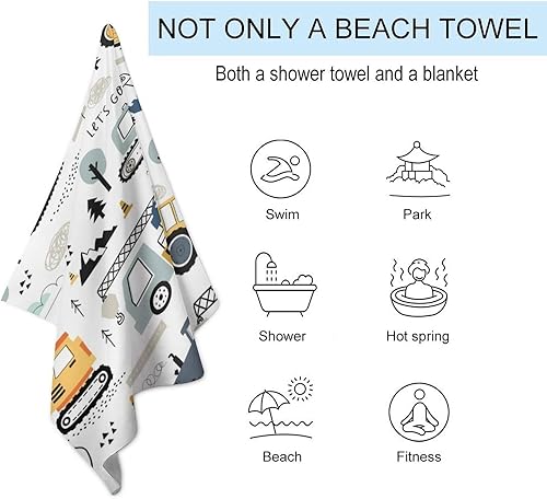 Miniatura 3 de Camión de construcción de gran tamaño, ligero, extra grande, suave, toallas de playa para niños, pintura a mano, excavadora de dibujos animados,