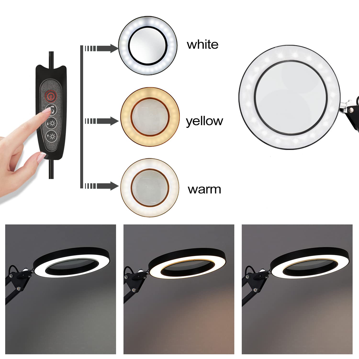 aqxreight Biurkowa z lupą 5X Lampka LED Składana Lampka do Czytania z Trzema Trybami ściemniania Zasilacz USB do oświetlenia. Lupa Nocna Zapewniająca światło, Bez Której Cię Nie Zaprojektowaliśmy (1)