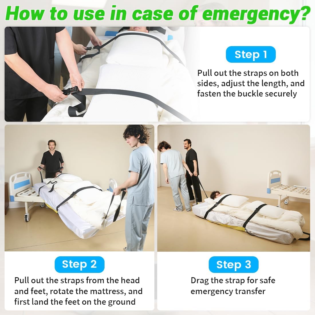 Rescue Essentials Emergency Evacuation Sheet for Bedridden Patient,Rescue Sheet with Safety Buckle Belts for Transfer and Evacuated in Emergency-72.8IN X 33.5IN