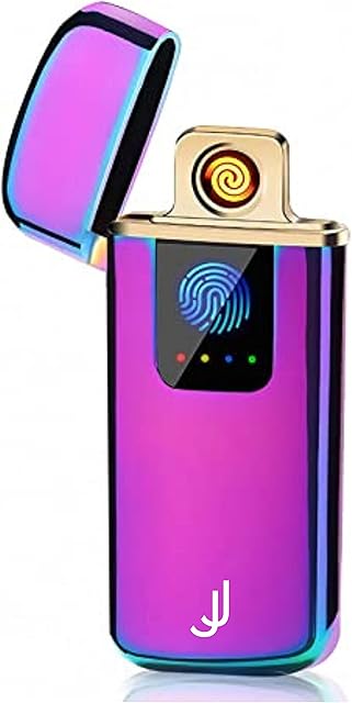 JJ USB Lighter, Touch Ignition Electric Lighter USB Rechargeable Electronic Lighter with Power Indicator, Ultra Thin Windproof Flameless Touch Switch Lighter for Candles for Men