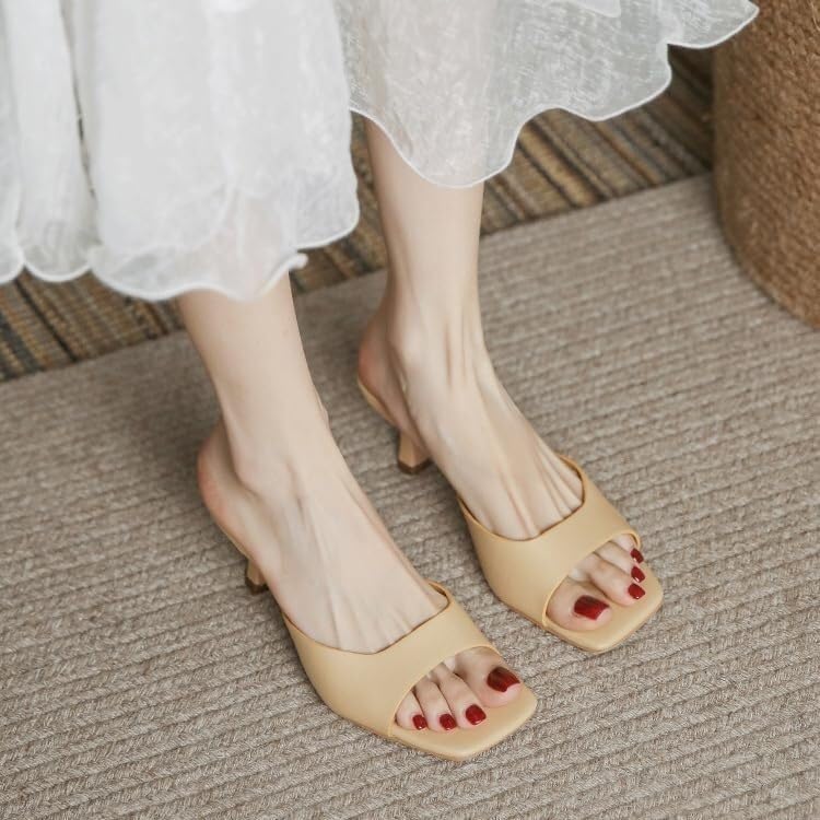 Kitten Heels for Women Square Open Toe Slip On Heeled Mules Slingback Low Heels Sandals for Women Casual Dress Shoes3