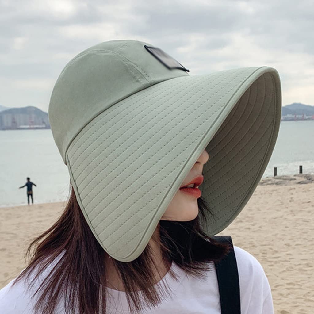 Cappello da donna Cappello estivo Cappello alla moda a tesa larga Protezione solare Cappellino da spiaggia Cappello a coda di cavallo Visiera da viaggio (Color : Orange, Size : One Size) (Green One S