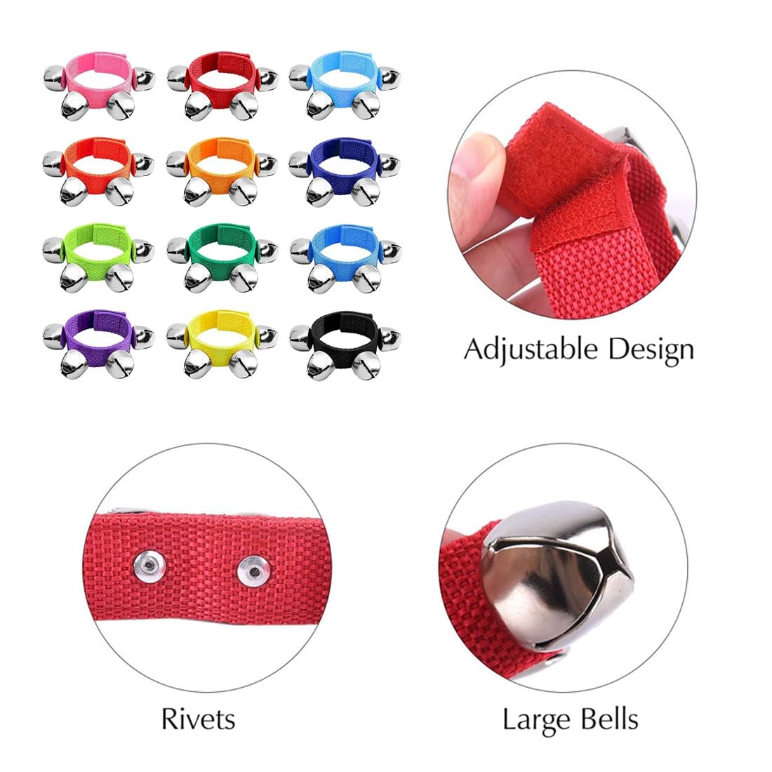 Accessori Ritmici Bambini 24 Braccialetti Con Campanelli Jingle Bells - 12 Colori Per Feste E Musica Feste Natale - 8