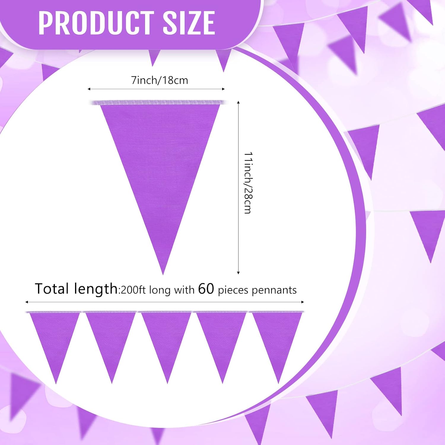 Tatuo 200 Feet Solid Pennant Banners Flags String Triangle Hanging DIY Bunting Flags Party Decorations for Grand Opening Party Banners for Kids Birthday, Shops (Purple) - Image 3