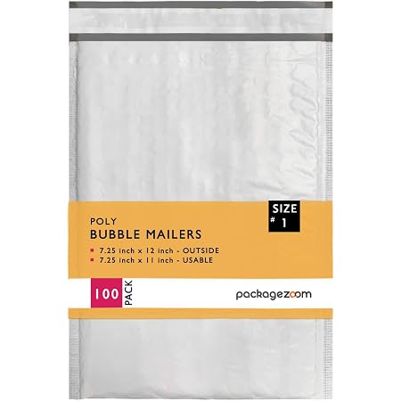 ValueMailers #1 Poly Bubble Mailers - 7.25x12 Inches, Padded Envelopes, 100 Pack