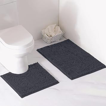 LuxUrux Charcoal Bath Essentials Bundle Plush Comfort & Elegant Absorbency Set U-Shaped 20 x 20 Rug + 24 x 17 Bath Mat