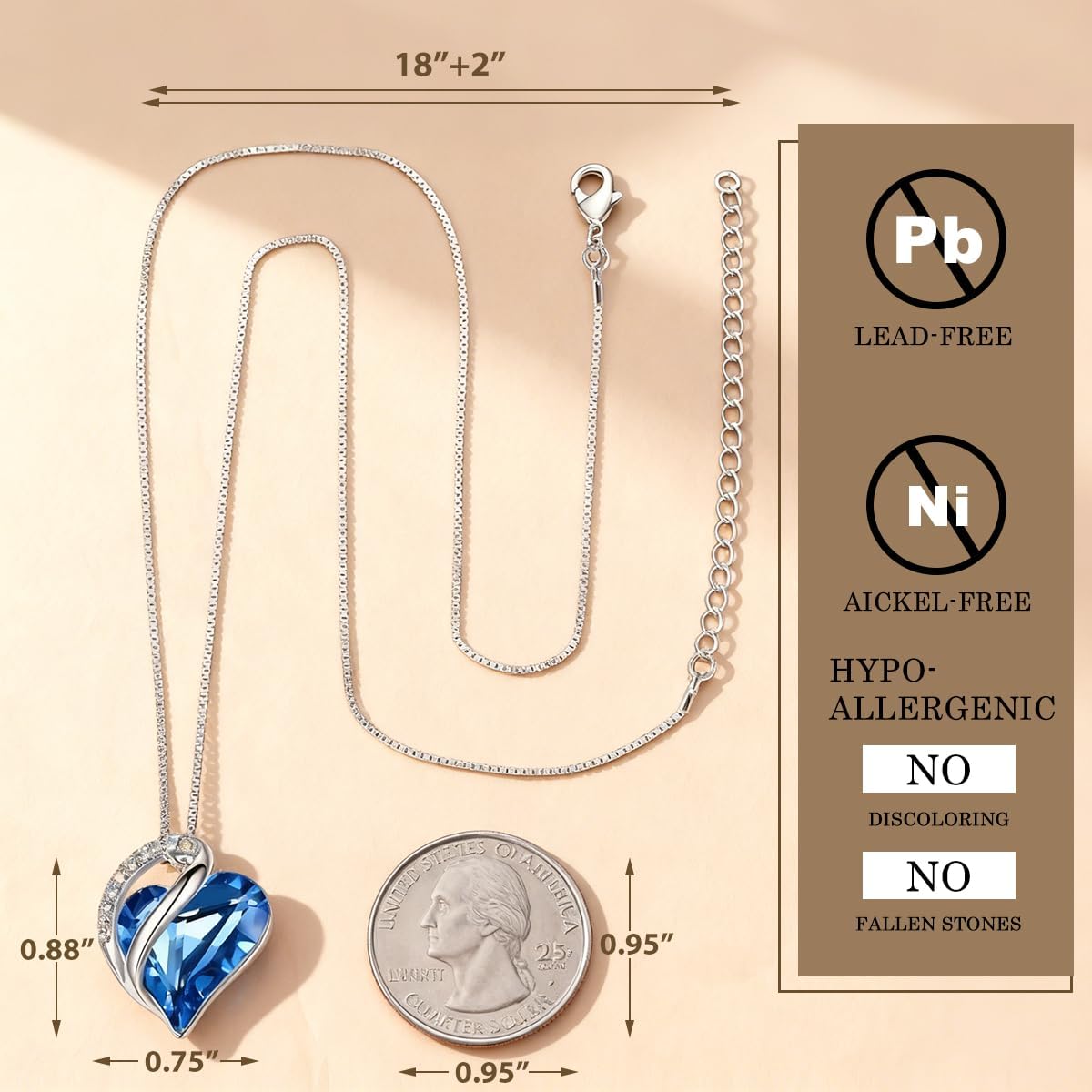 Blue Necklaces for Women, Infinity Love Birthstone Heart Crystal Pendant, Birthday Jewelry Gifts for Her, Mom, and Wife, Silver Plated Chain Gift for Christmas, Valentine's Day, and Birthday - Image 2