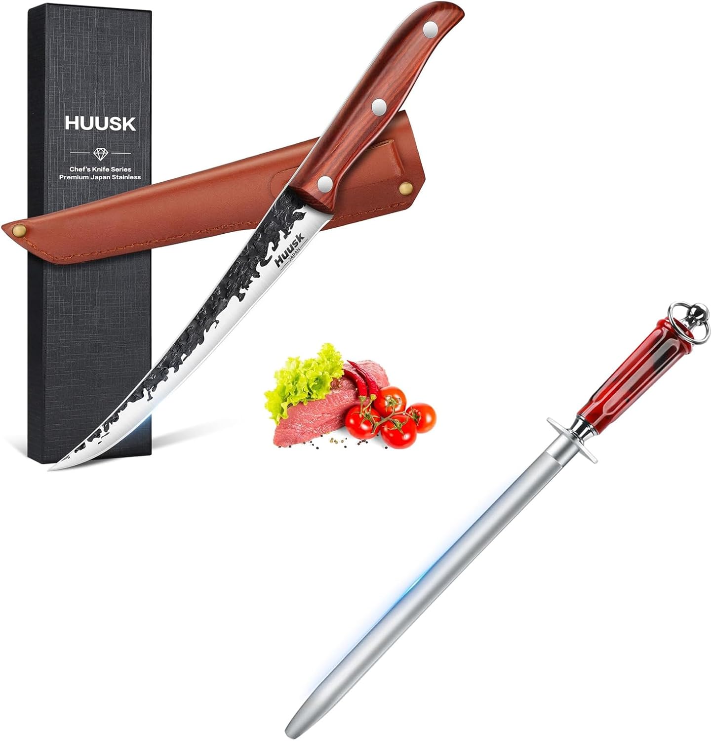 Huusk Brisket Trimming Knife & 10" Knife Sharpener Rod