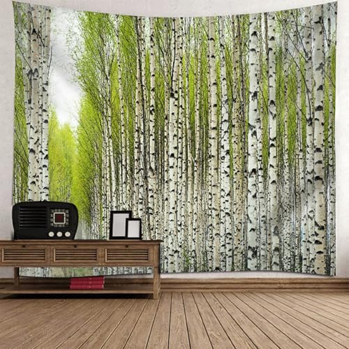 Tapisserie murale nature forêt de bouleaux 220x240cm pour décoration de chambre moderne