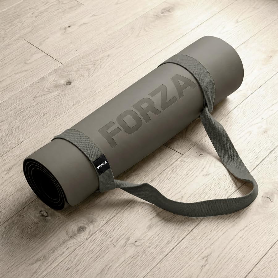 FORZA PU Yoga Mat – Premium Non-Slip Polyurethane & Natural Rubber Yoga Mat, Extra Grip, Cushioned & Durable Training Mat for Yoga, Pilates, Stretching & Mobility (Charcoal, With Carry Strap)