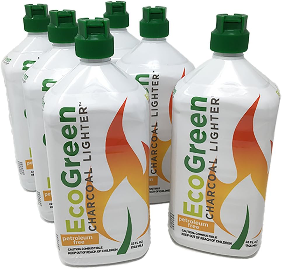 EcoGreen Natural Charcoal Starter Lighter Fluid, Petroleum Free BBQ Fire Starter and Grill Starter for Charcoal Grills, 100% Natural Charcoal Lighter Fluid (6 Pack)