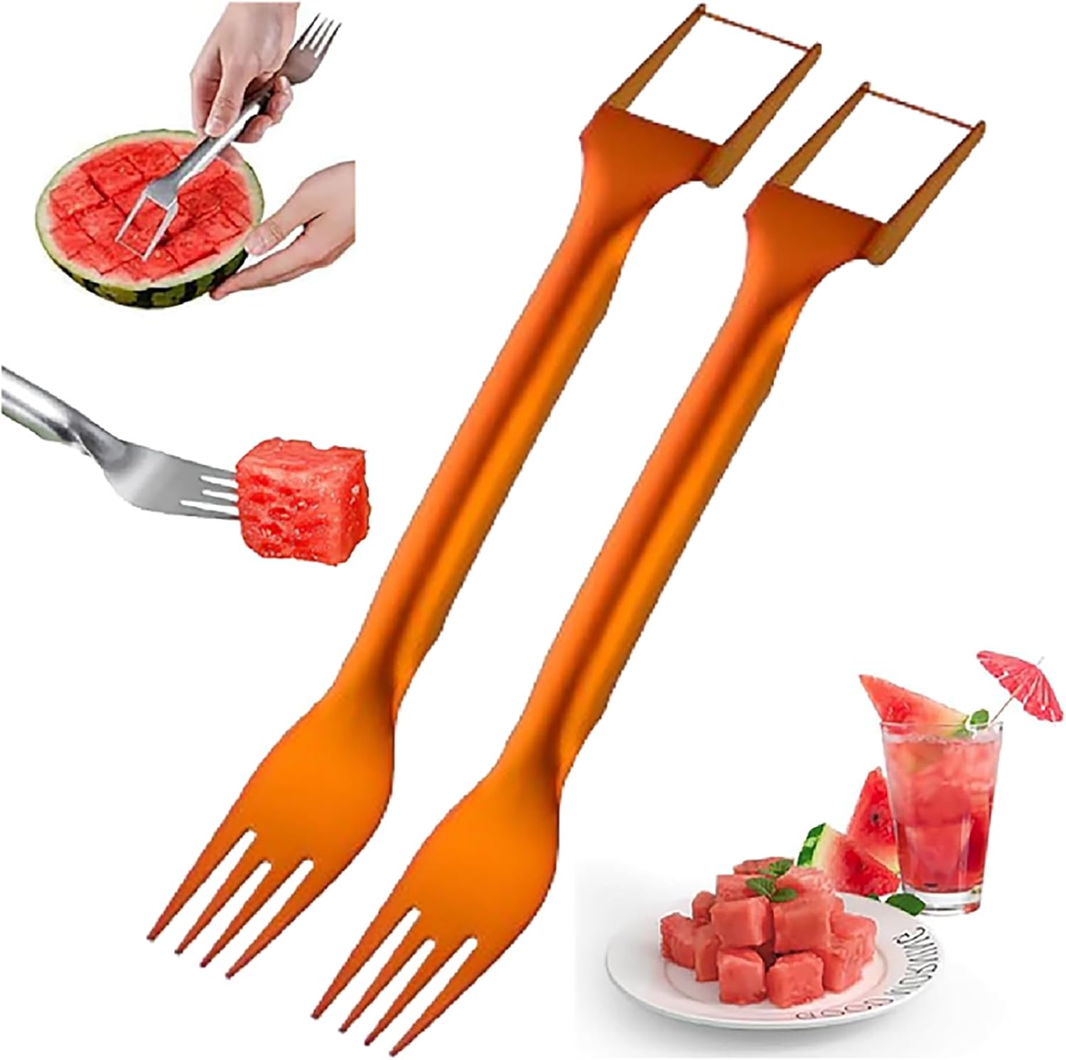 2-in-1 Portable Stainless Steel Fruit Cutter & Watermelon Fork Slicer - Melon Cube Cutter Tool for Quick Fruit Preparation in Kitchen