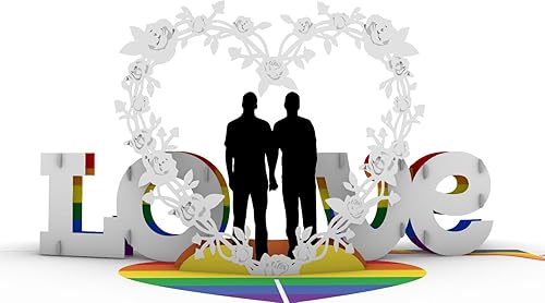 Miniatura 2 de Tarjeta de felicitación desplegable 3D Gay Love - Aniversario romántico, feliz boda, regalo del día de San Valentín, diseño de corazón arcoíris y