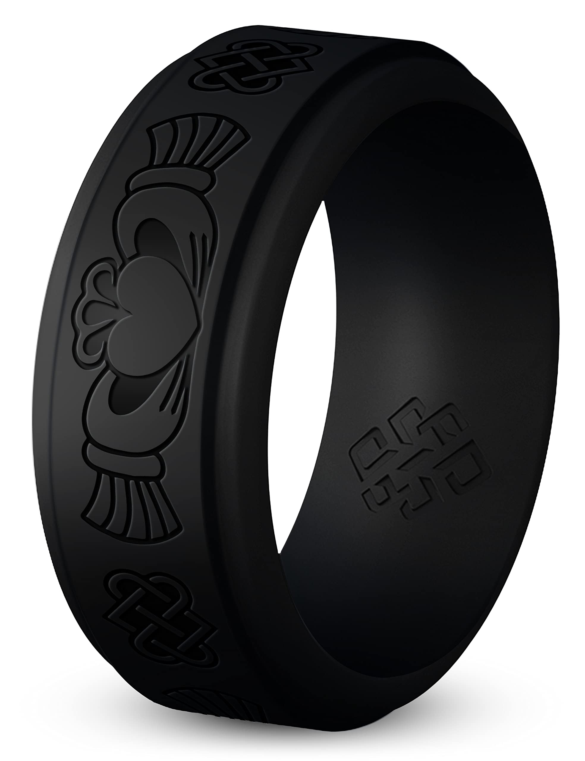 Knot Theory Silicone Ring for Men - Trinity, Claddagh, Celtic Engraving - 8mm Bandwidth Breathable Comfort Fit