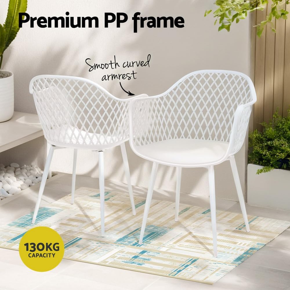 4PC Outdoor Dining Chairs PP Lounge Chair Patio Furniture Garden White