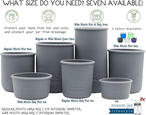Miniatura 8 de Mason Jar Lifestyle - Fundas de silicona de boca ancha de 8 onzas para proteger tarros Kerr (gris carbón, paquete de 2)