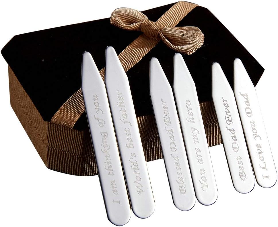 6Pcs Love Note Silver Stainless steel Collar Stays in a Nice Gift Box Size 2.2" / 2.5" / 2.75" (CP02-Silver have Note)