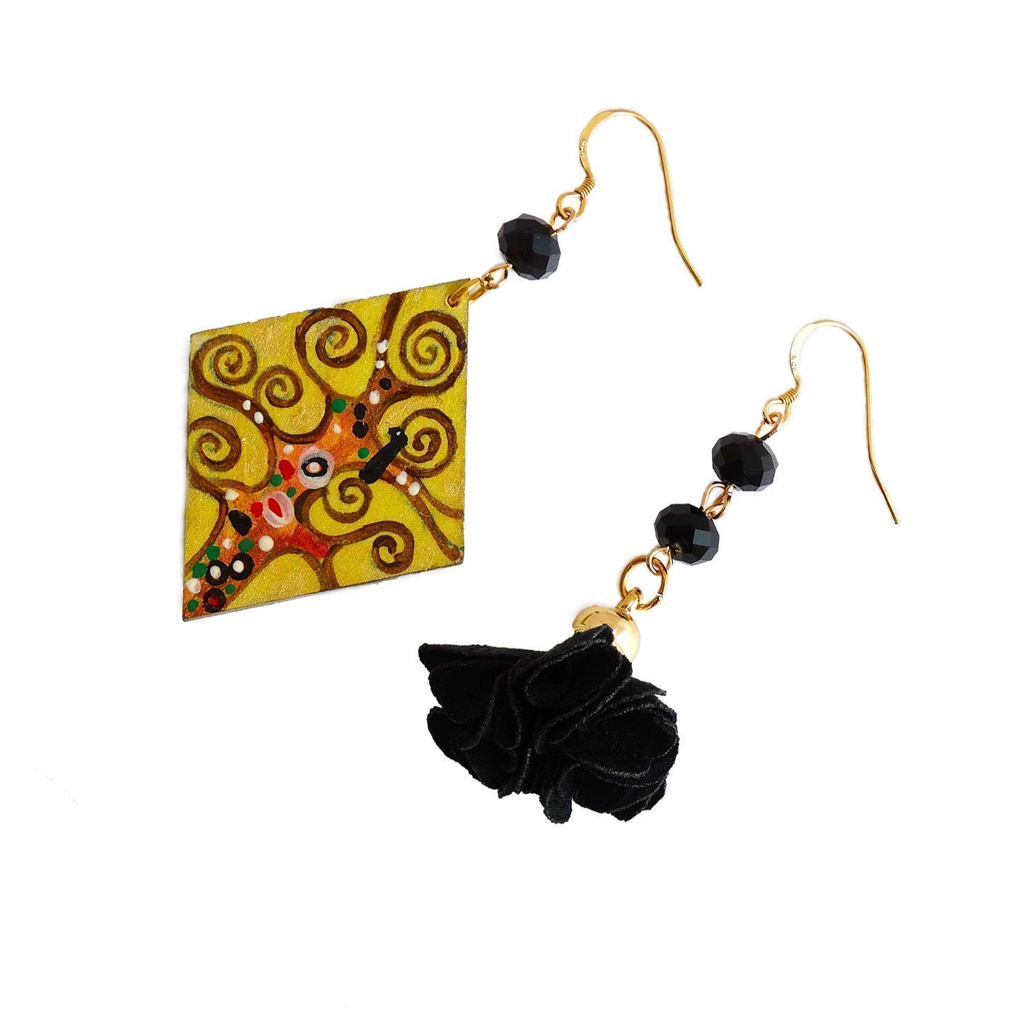 Orecchini dipinti a mano – L' ALBERO DELLA VITA DI KLIMT - Orecchini da donna, Gioielli dipinti a mano, Gancio in argento, Made in Italy, Bijoux decorati, Lavorazione Artigianale