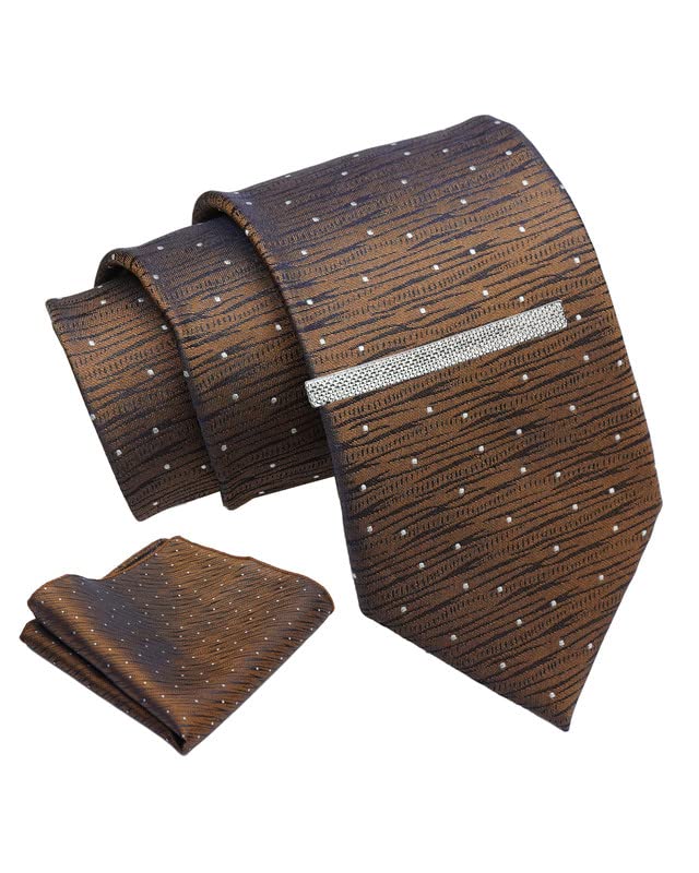 axlon Brown Plaid Tie For Men – Formal Ties Set With Pocket Square & Tie Pin Clip For Mens, Silk Neckties Gift Sets For Men’s (AXNW20)-picture-17