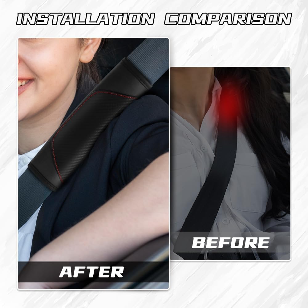 2PCS Car Seat Belt Cover Pad, Soft Carbon Fiber Leather Seatbelt Shoulder Protector for a More Comfortable Driving, Universal Safety Belt Strap Cover to Protect Your Neck (Black)