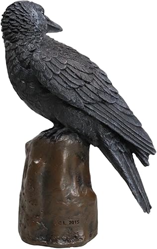 Miniatura 6 de Ebros Gift Harbinger of Doom - Figura realista de cuervo oscuro, cuervo carroñero, pájaro carroñero posado en el tocón de árbol, 6 pulgadas de alto,