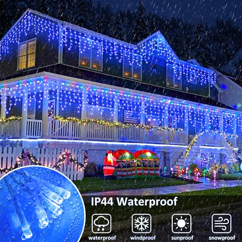 66FT 640 LED Icicle Lights for Outside, 8 Modes Timer 120 Drops, Blue — view 6
