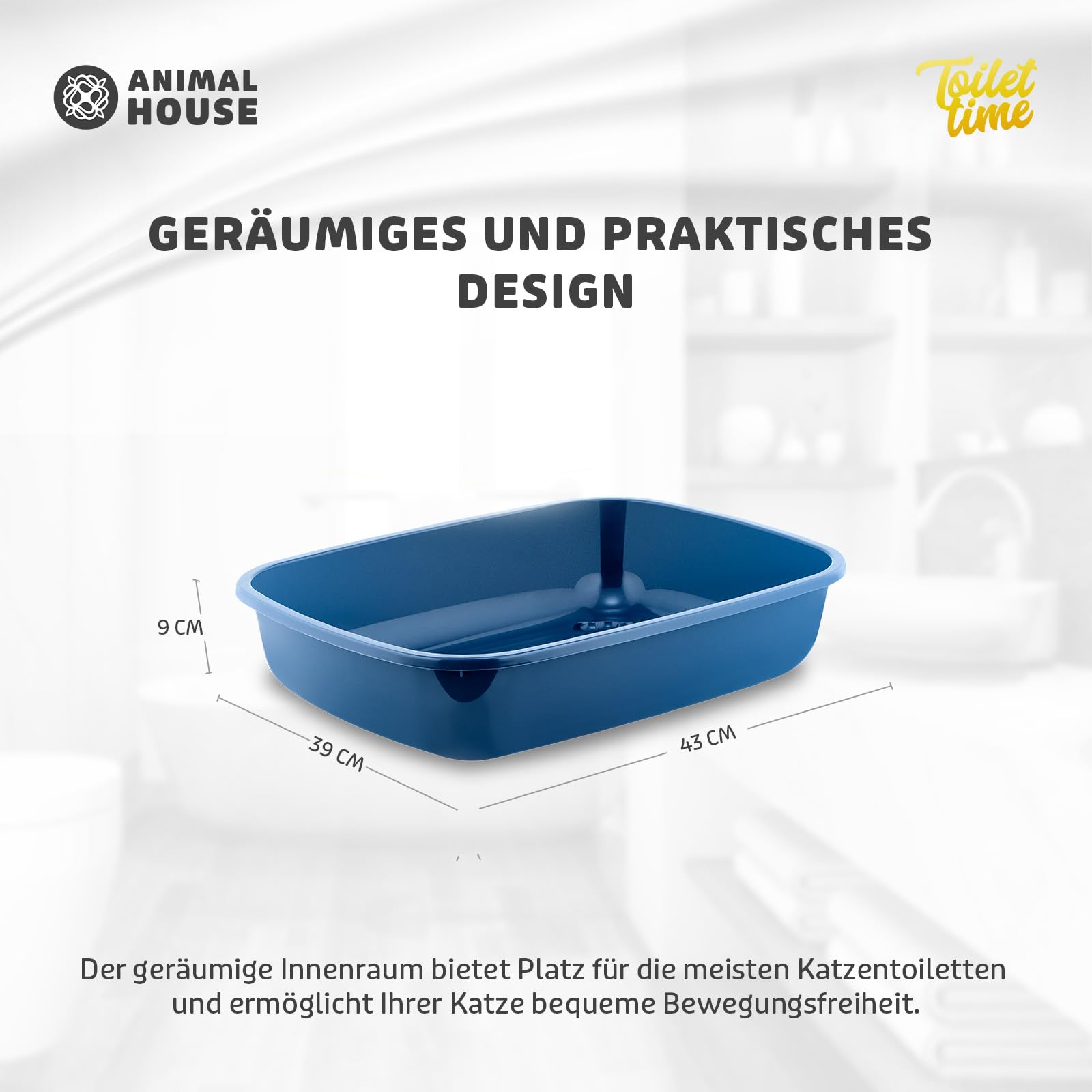 Animal House Katzenklo ohne Rand, Offene Katzentoilette mit Schaufel inklusive, Größe M 37x27x8,5 cm, Katzentoilette aus Kunststoff, Praktisch und Hygienisch
