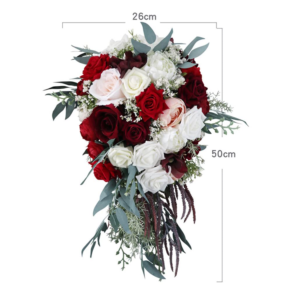 Uposao Bouquet De Mariée, Motif De Goutte d'eau Bouquet De Roses Artificielles, Bouquets De Tenue De Mariée en Cascade Accessoires De Centre De Table De Mariage d'anniversaire