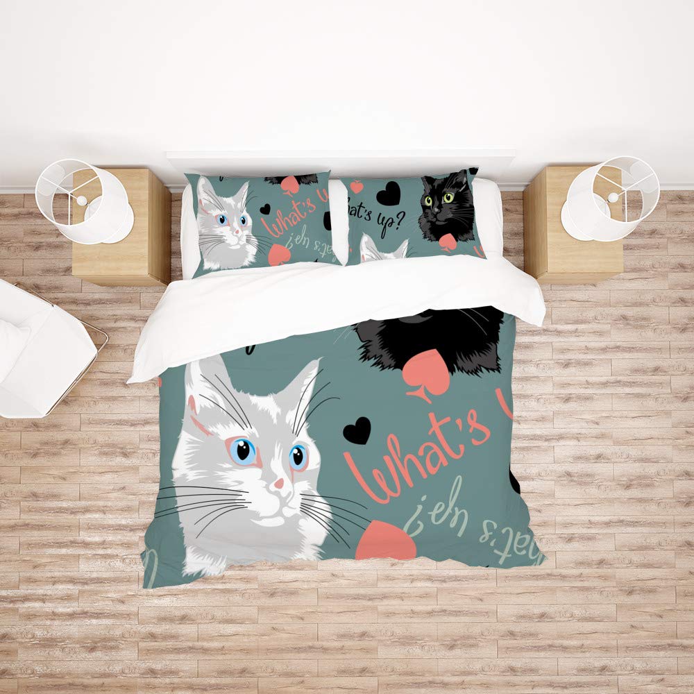 Parure de lit chat 3 pièces au tissage ultra doux et finitions soignées pour lit simple