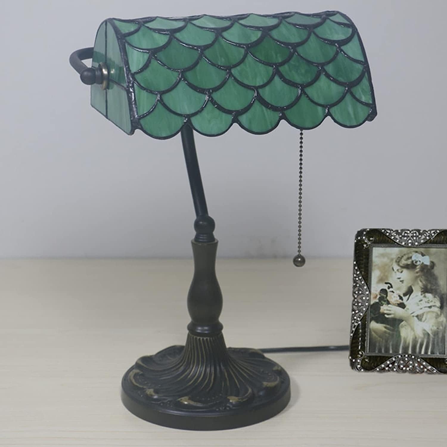 Bankiers Tischlampe, farbige Glaslampe, Kristallperlenschreibtischlampe, Schlafzimmer in der Nacht Leselampe (EIN grüner Schatten von Waagen) Innovate