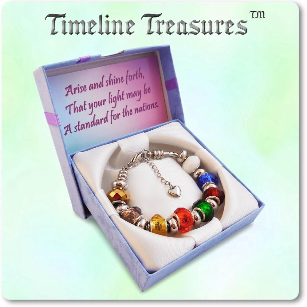 Timeline Treasures European Charm Bracelet with Bead Charms for Teen Girls, Stainless Steel Snake Chain, Rainbow Glass 7.5 Inch