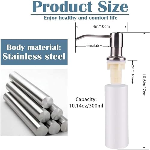 Miniatura 2 de Dispensador de jabón para fregadero de cocina (níquel cepillado), dispensador de jabón de fregadero de diseño integrado, repuesto desde la parte