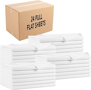 Arkwright Bulk Full Flat Bed Sheets - Case of 24 - Soft Cotton Blend 200 Thread Count Top Sheet only, Hotel Collection Bedding Essentials for Hotels, Guests, and Vacation Rentals, White