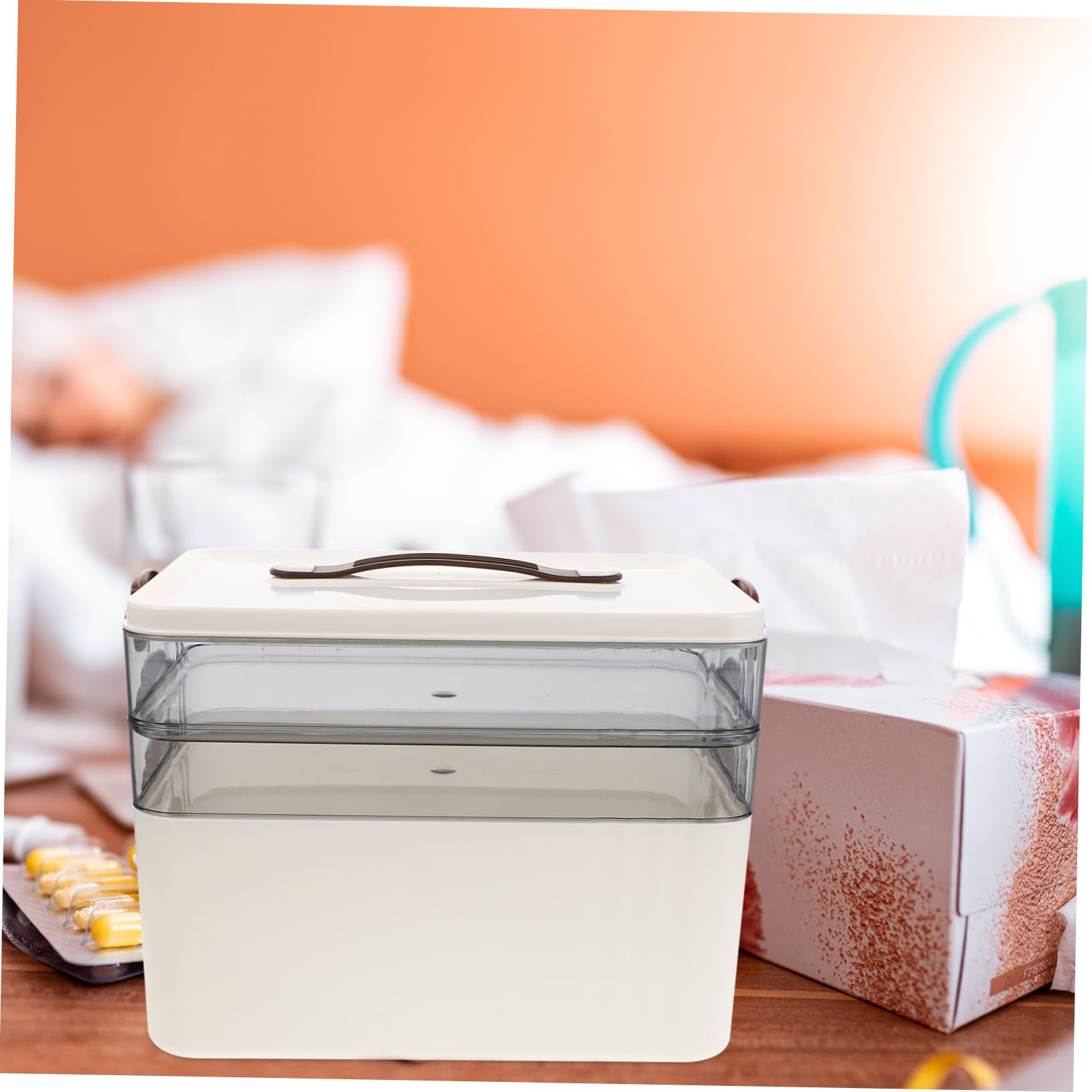Cabilock Organizador de Medicamentos con Gran Capacidad, Caja de Plástico Multi-capas con Compartimentos Transparentes, Diseño Compacto y Asa para Uso en Viajes y Hogar