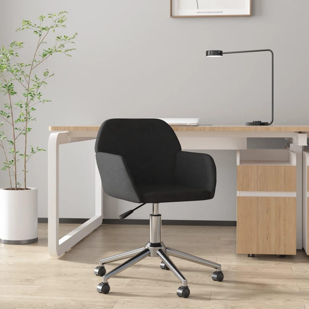 vidaXL Office Chair, Home Office Chair with Wheels and Arms, Office Desk Chair for Makeup Room Bedroom Living Room, Modern Style, Black Fabric