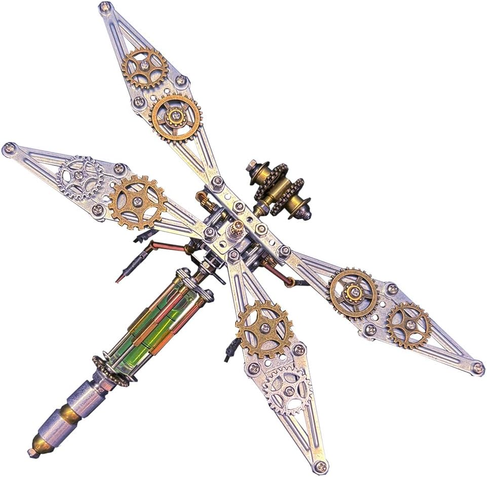 3D Metal Puzzle Model, Steampunk Mechanical Dragonfly Insect 3D Metal Jigsaw Puzzles Assembly Kits, Home Decor Display for Adults and Teens (218 PCS)