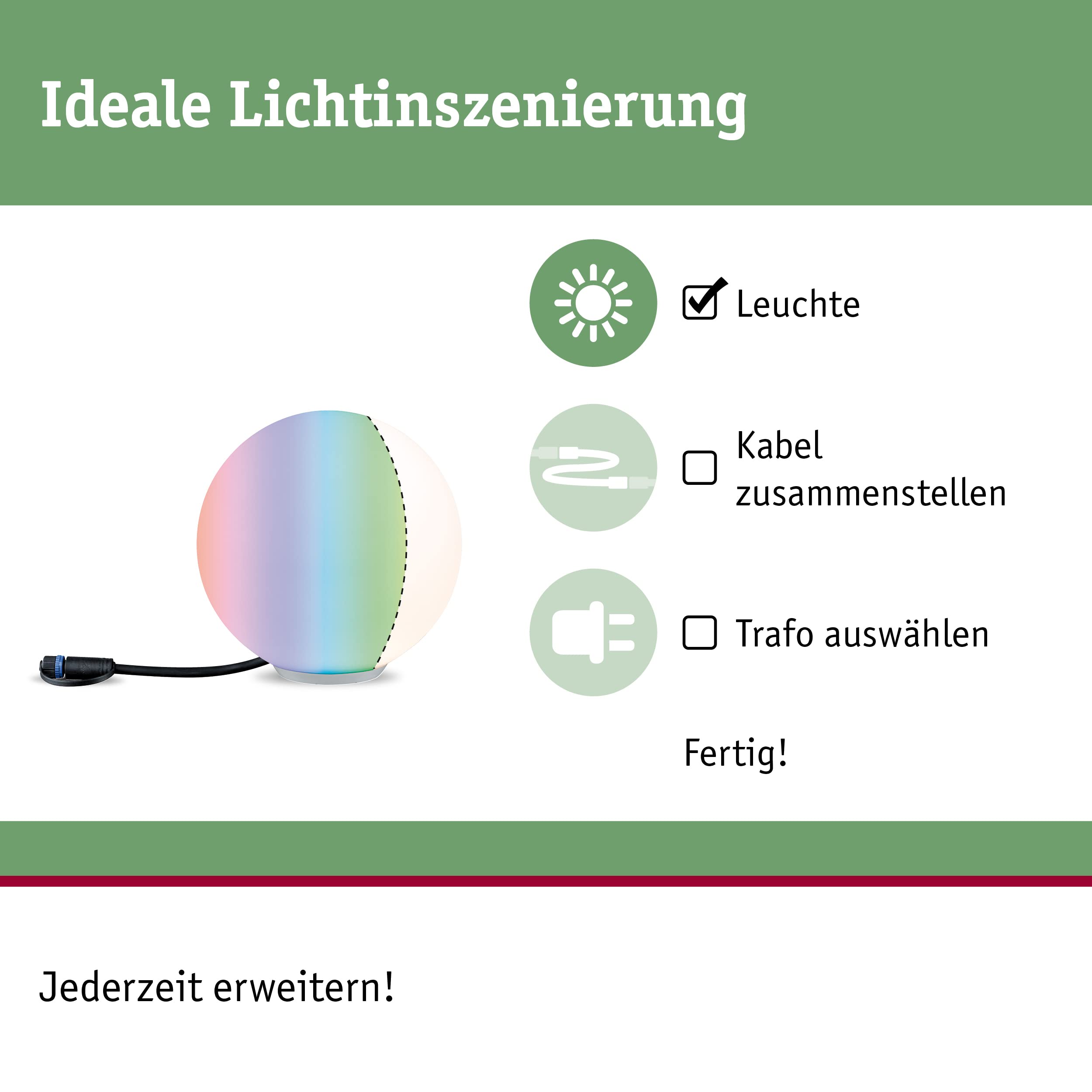 Paulmann 94269 Plug & Shine LED apparecchio per esterni ZigBee Globe RGBW incl. 1 oggetto luminoso dimmerabile da 2,8 Watt IP67 bianco illuminazione da giardino plastica bianco caldo 3000 K