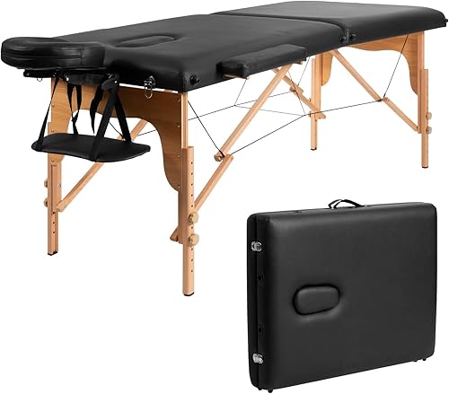 Giantex Mesa de masaje portátil con pestañas, cama de masaje, cama de spa, altura ajustable con base facial y funda de transporte, mesa de tatuaje