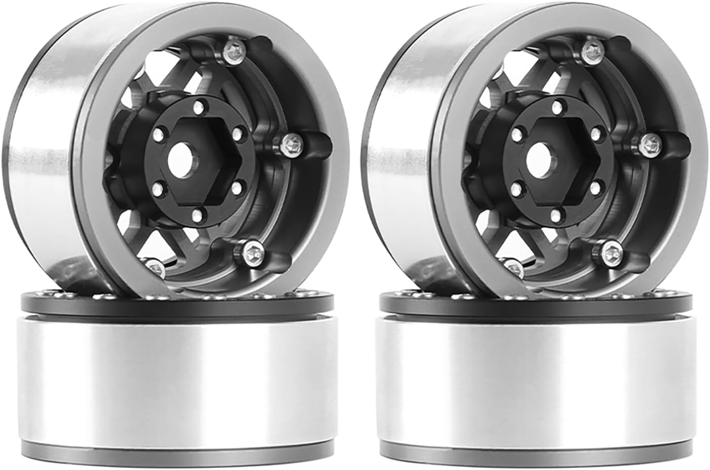 4PCS 1.55 Inch Aluminum Alloy Metal 6Spoke Beadlock Wheel Rim Hubs Replacement Accessory for 1/10 RC Crawler Car Upgrade Parts for Axial SCX10 AX90069 D90 TF2 CC01 Tamiya (Gray)