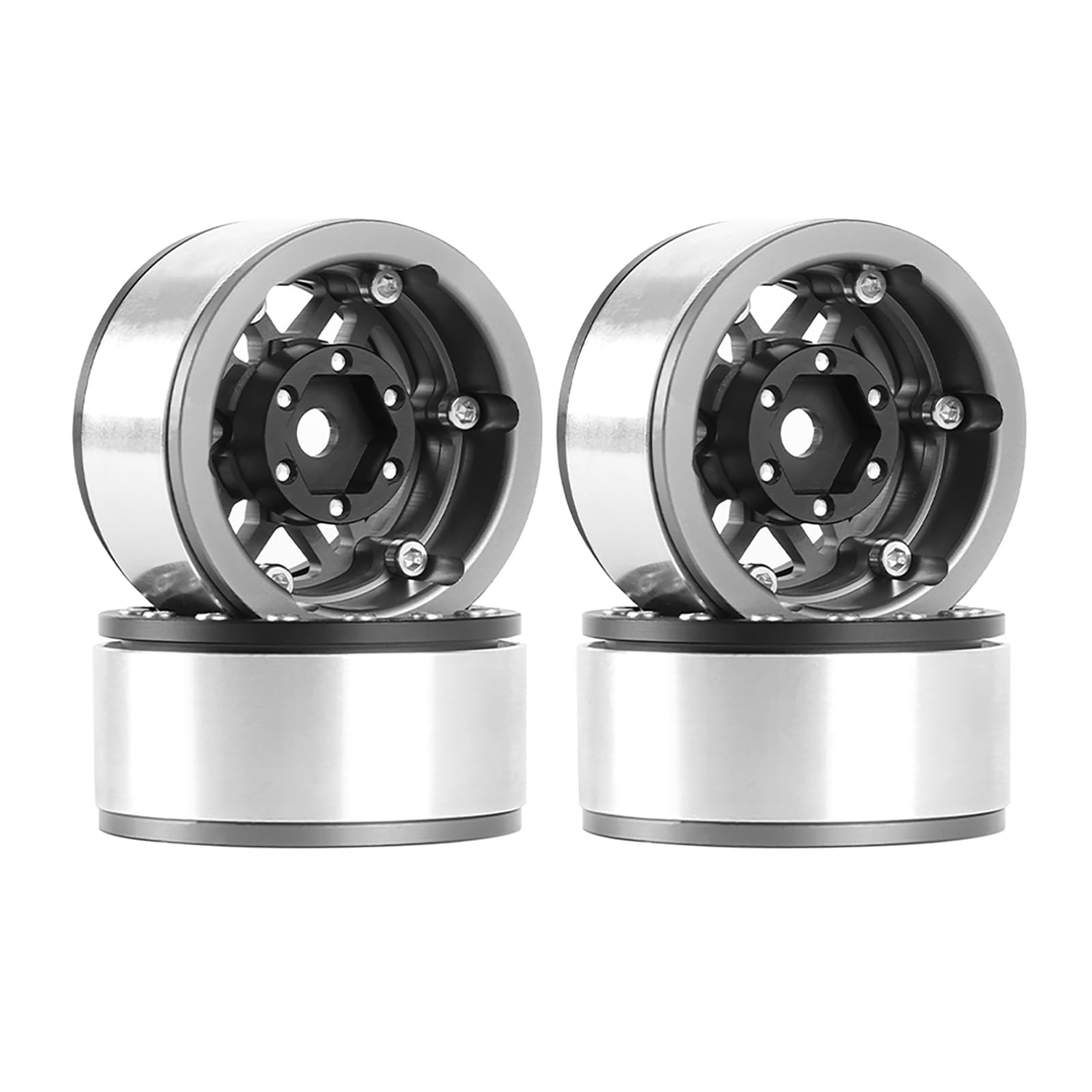 KINGCOO 4PCS 1.55 Inch Aluminum Alloy Metal Beadlock Wheel Rim Hubs Replacement for 1/10 1/12 RC Crawler Car Upgrade Parts for Axial SCX10 MN D90 TF2 CC01 UTB18 Tamiya 1.55" Tires (A-Grey) - Image 3